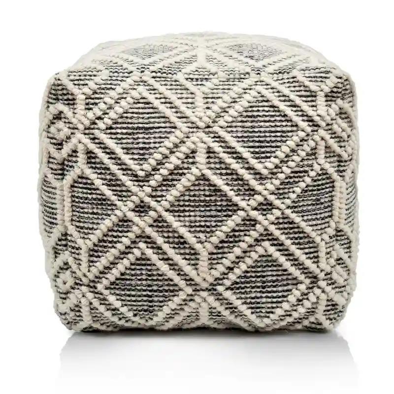 Loominaire handmade Addo wool, cotton natural fiber pouf footstool for living room bed room and family room (16x16x16)