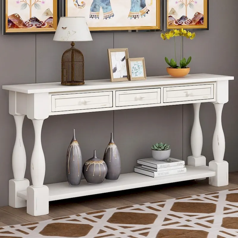 Nestfair 64 in. W Console Table with Drawers and Shelf