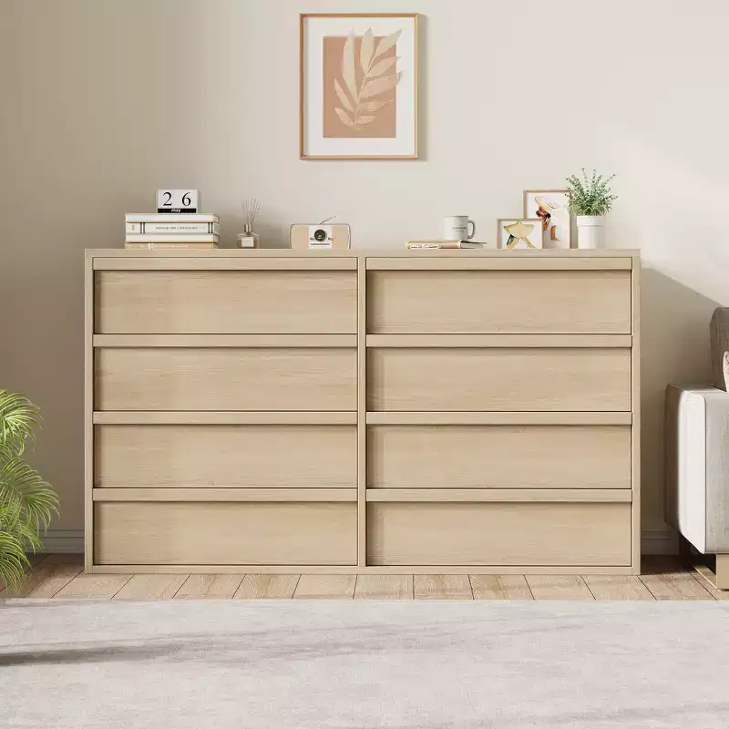 8 Drawer Dresser for Bedroom, 54In Wide Natural Oak with Large Storage, Wooden Dresser Organizer for Living Room, Nursery, Entryway