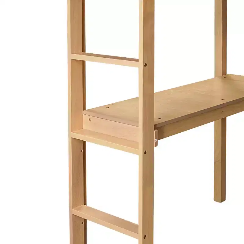 MAYEERTY Twin High Loft Bed with Safety Guardrail, Bulit-in Desk, Ladder Beige