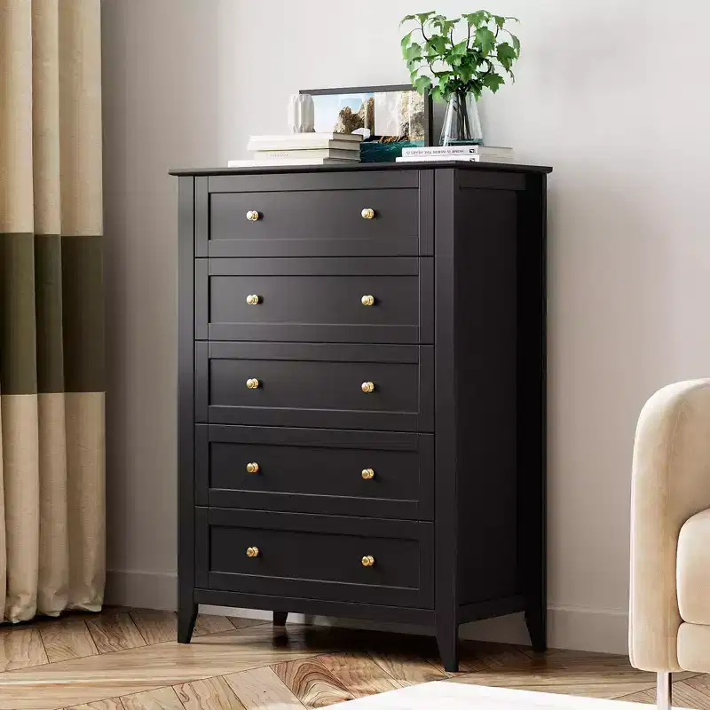 Tall 5 Drawer Dresser with Deep Drawers Metal Knobs Modern Wooden Chest of Drawers for Bedroom Entryway Hallway