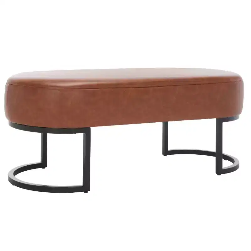 Oval Bench, Grey PU Leather Seat, Elegant Accent Seating - BCH6403