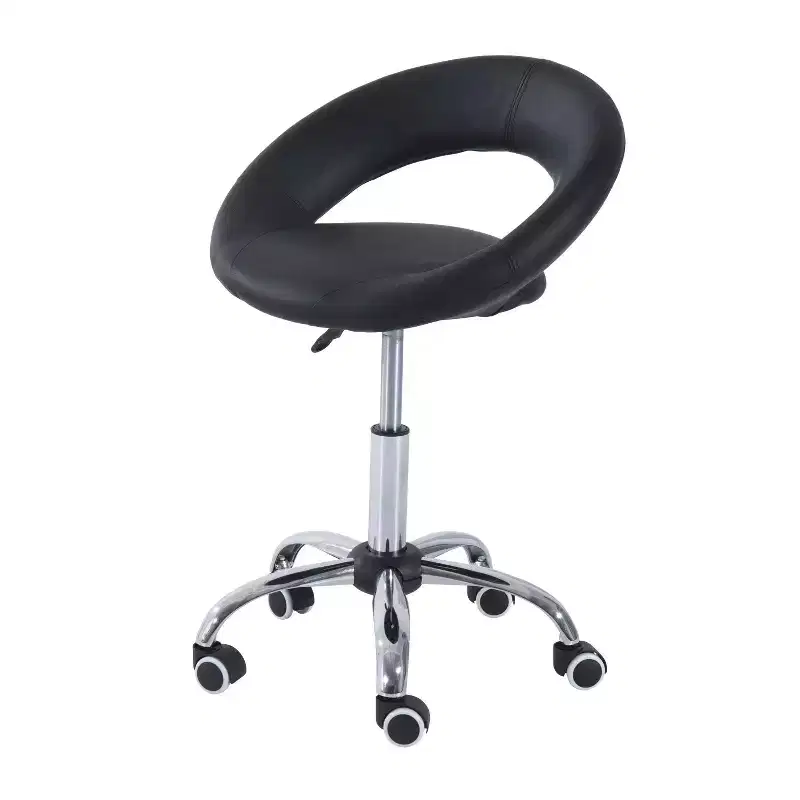 Rolling Salon Stool with Adjustable Height, Breathable Open Back, Foam Cushion Seat, and 5 Caster Wheels
