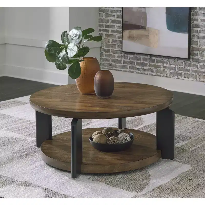 Signature Design by Ashley Kraeburn Two-Tone Round Coffee Table with Casters, Brown