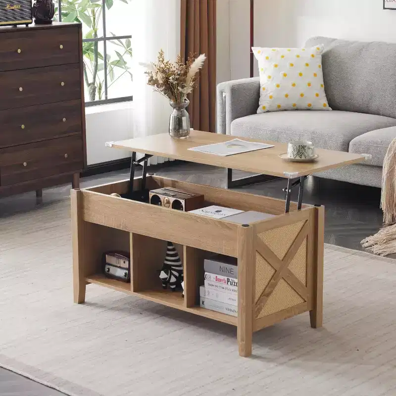 VINGLI Farmhouse Lift Top Coffee Table, Rustic Grey with Storage Shelf/Hidden Compartment, Mesa De Centro para Sala