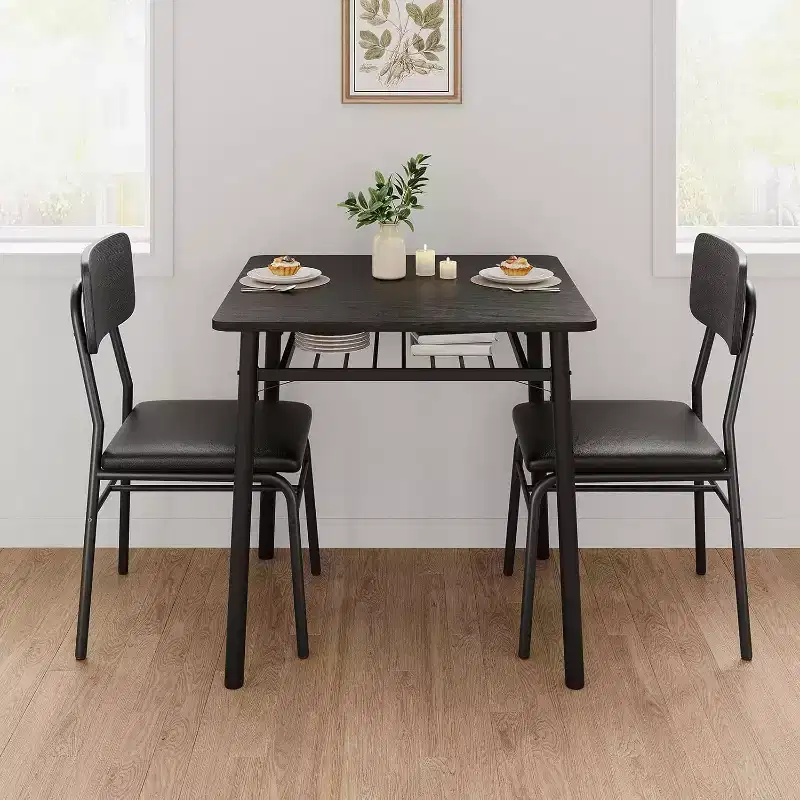 3-Piece Dining Table Set for 2, Wood Kitchen Table with Storage Rack, Upholstered Chairs of 2, Dining Room Set for Small Space, Apartment