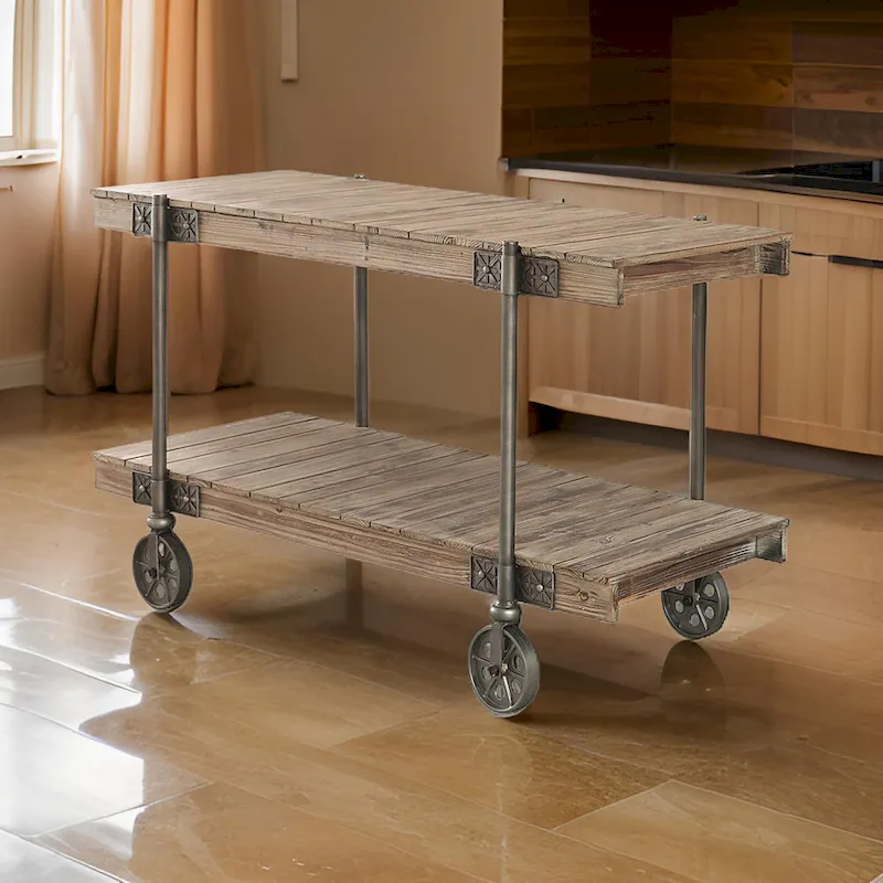 Industrial Sofa Table with Slatted Plank Design and Wheel Legs - 47W