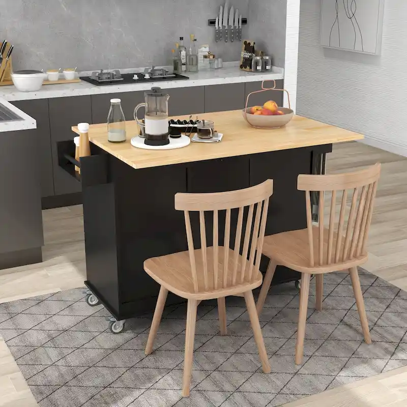 White Rolling Kitchen Island Solid Wood Top, Locking Wheels, Storage & More