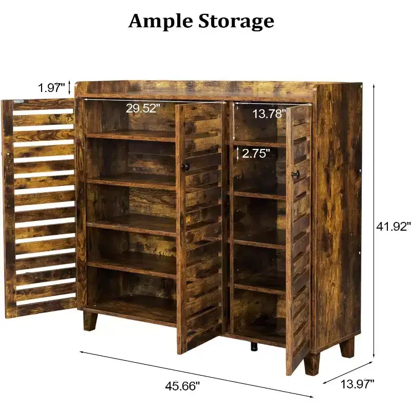 VINGLI Large Tall Shoe Cabinet with 3 Doors 6-Tier Ultra Wide Shoe Cabinet Storage for Entryway 30 Pairs Shoes Organizer Rustic Brown