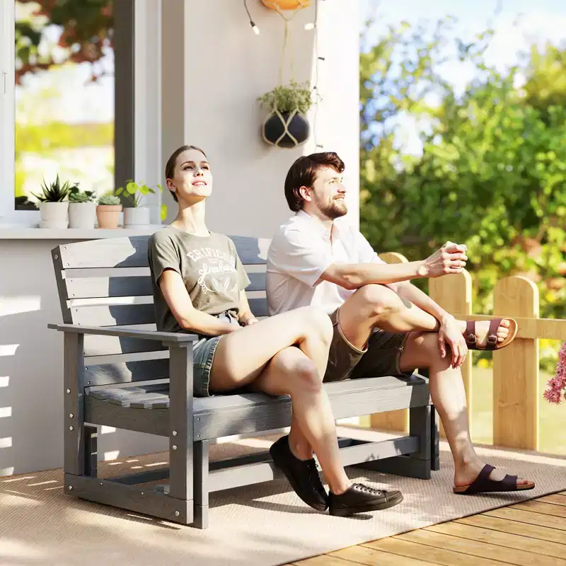 Patio Glider Bench w/ HDPE Slatted Double Rocking Chair