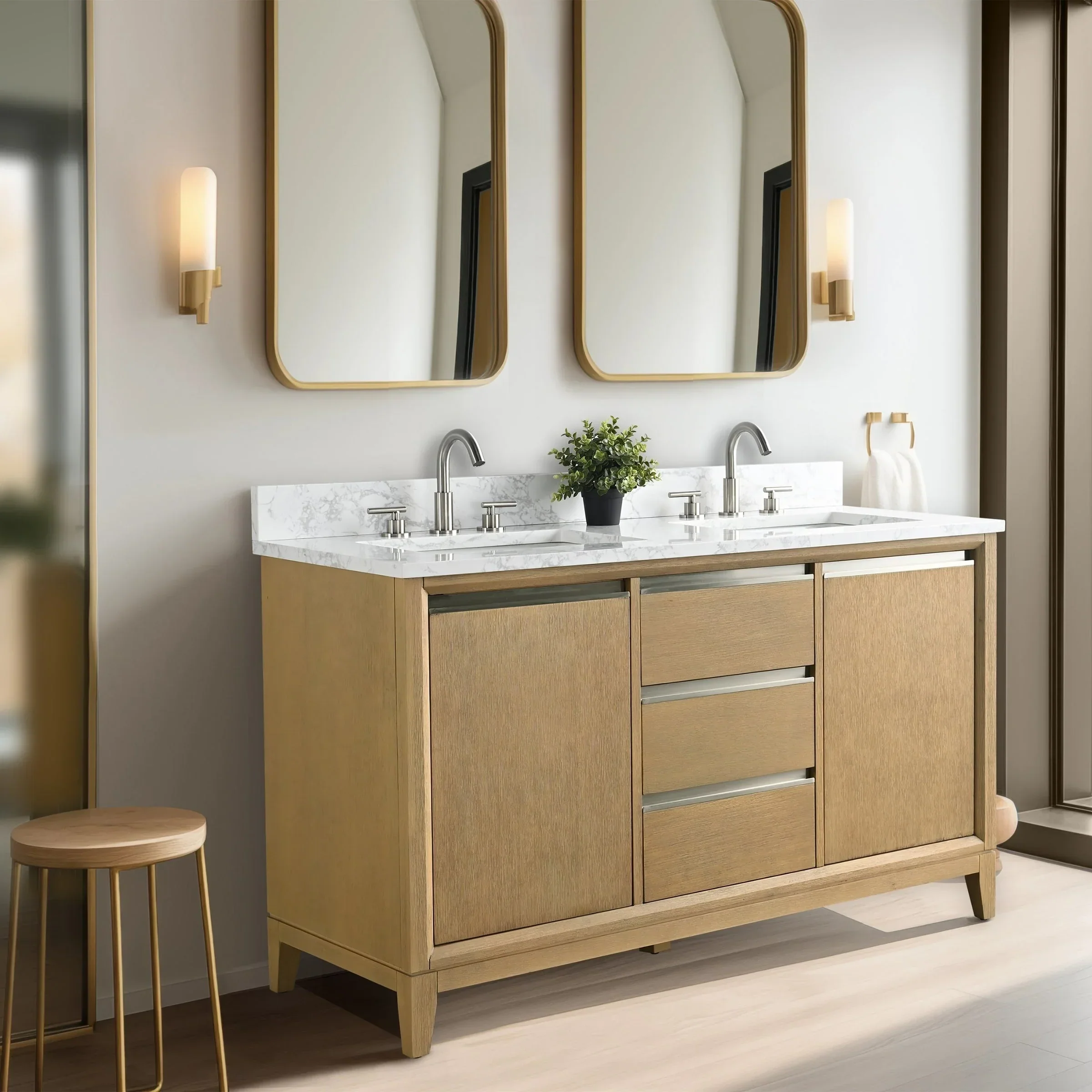 Vanity Art Bathroom Vanity with Ceramic Sink and Engineered Marble Top