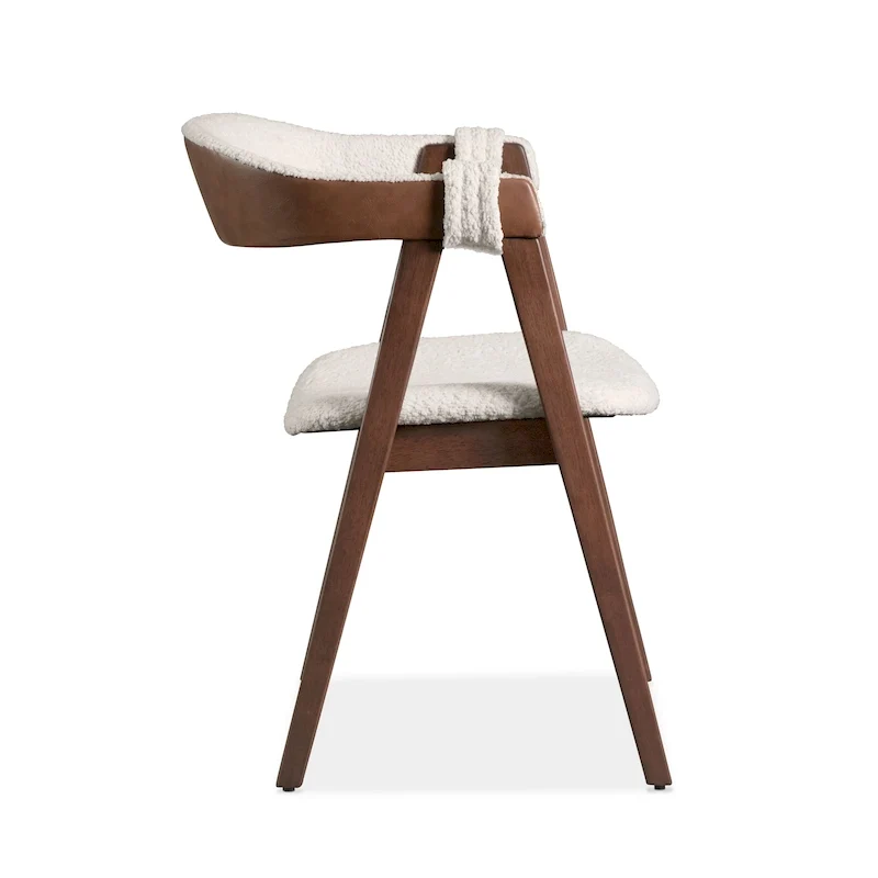 Mid-Century Boucle Wood Dining Chairs (Set of 2)