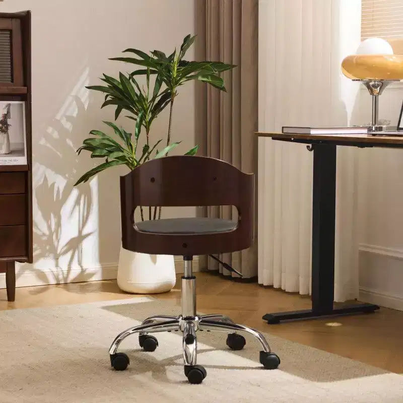 Karl Home | Ring-Shaped Wooden Back Office Chair With Foot Spikes And Wheels