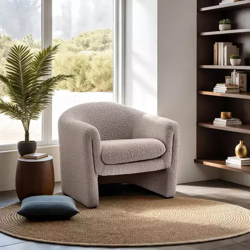 Modern U-Shaped Boucle Upholstered Accent Chair with Curved Arms