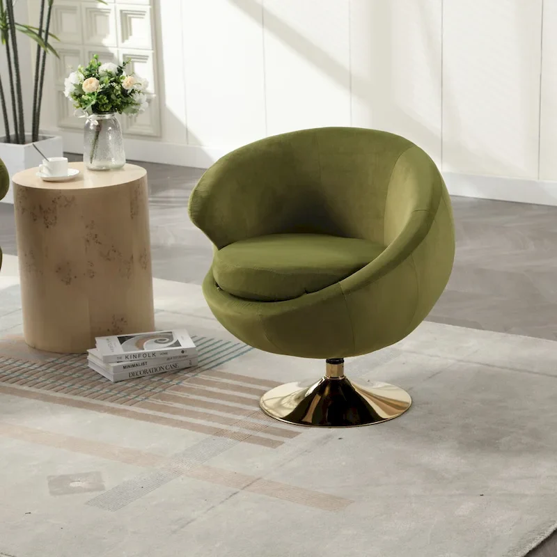 Velvet 360 Degree Swivel Left Cuddle Barrel Accent Chairs