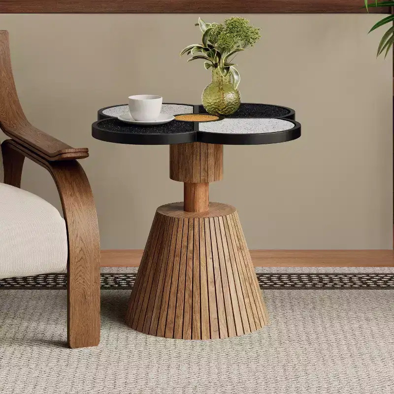Christopher Knight Home Audrey Modern Stone-Look Resin Four-Leaf Clover Accent Side Table with Wood Base