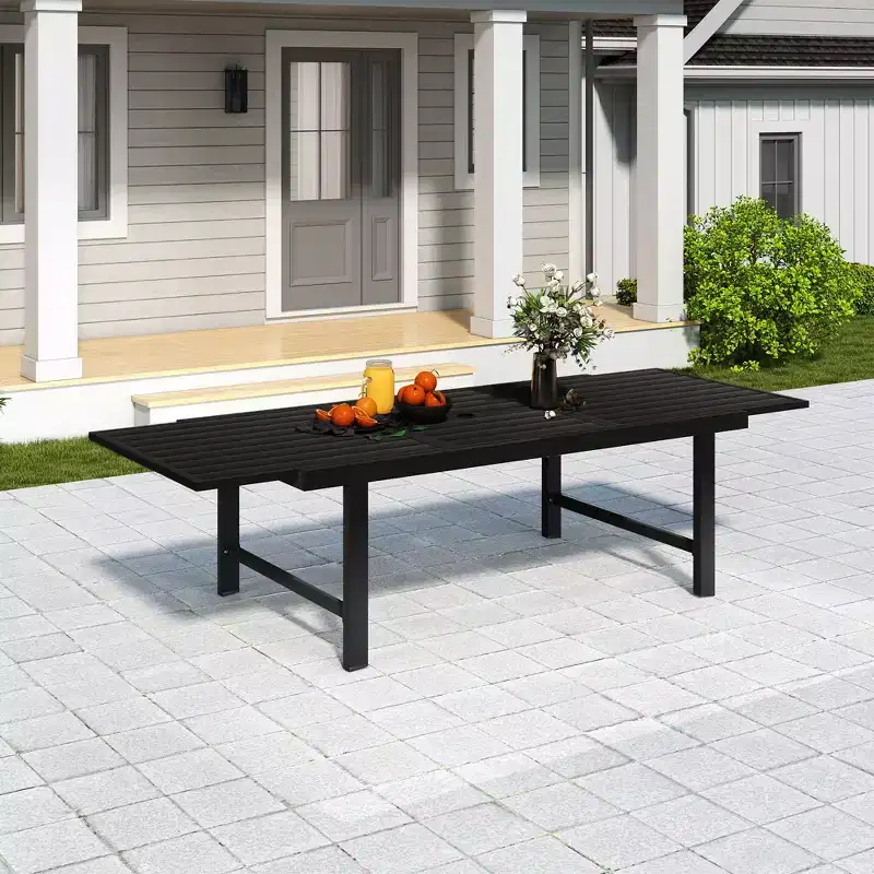 HAPPATIO Outdoor Expandable Dining Table, Aluminum Patio Dining Table for 4-8 Person, Powder-Coated Rectangular Table with Umbrella Hole