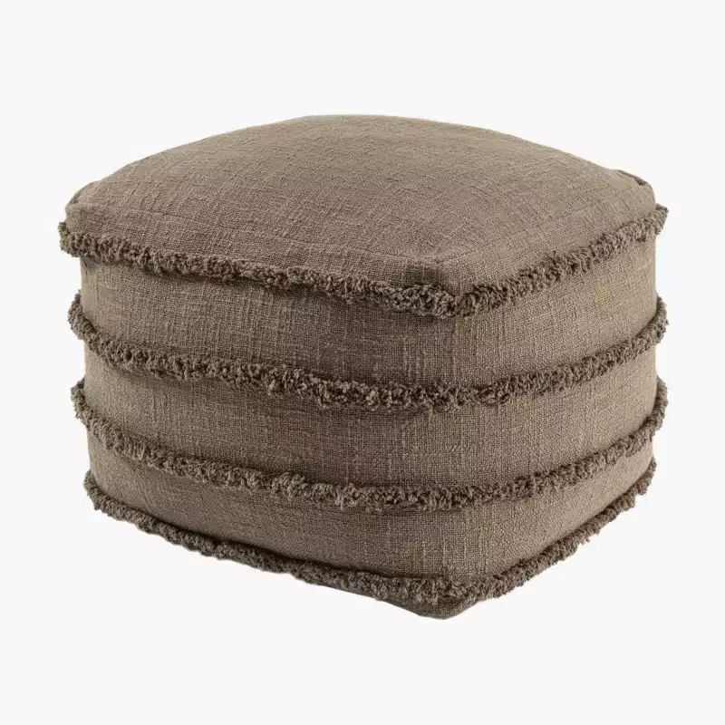 HomeRoots 18 Brown Cotton Striped Pouf Ottoman