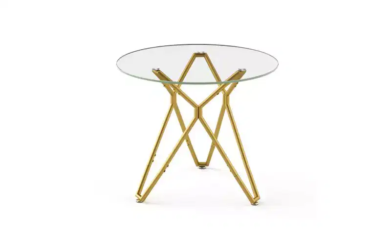 Minimalist Dining Table with Tempered Glass, Kitchen Table for 2-4, Space-saving Table for Apartment, Small Spaces, Dining Room, Gold