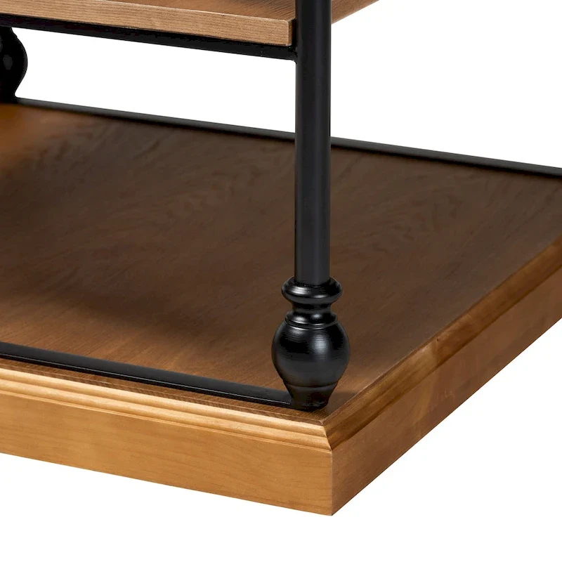 Sebastian Traditional Industrial Wood and Black Metal 3-Tier End Table