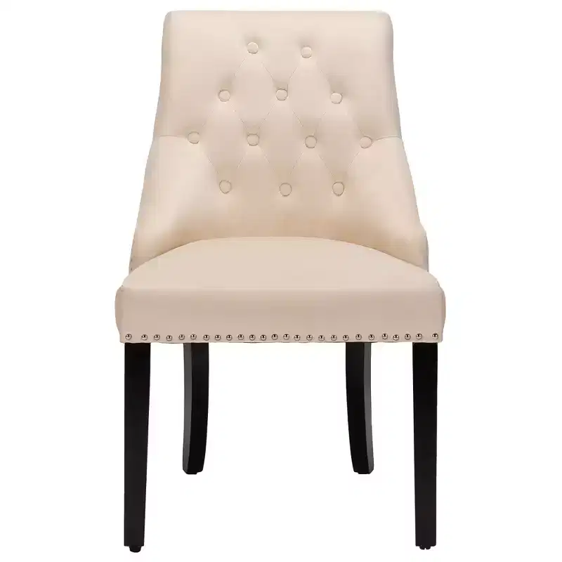 Velvet Dining Chair Upholstered Tufted Armless w/ Nailed Trim & Ring Pull Green\Beige