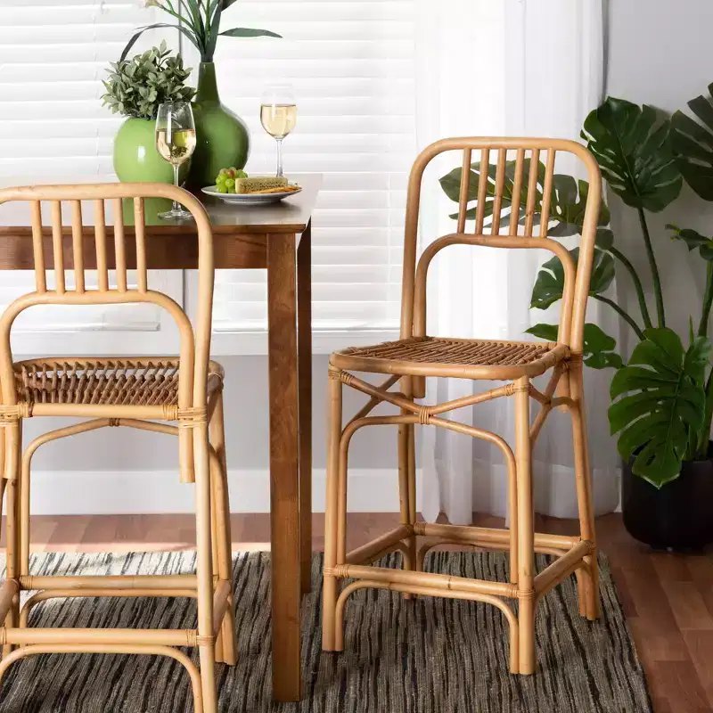 Ivora Rattan Counter Height Barstool Natural/Brown - bali & pari: Bohemian Style, Fixed Seat 24.5, No Assembly Required