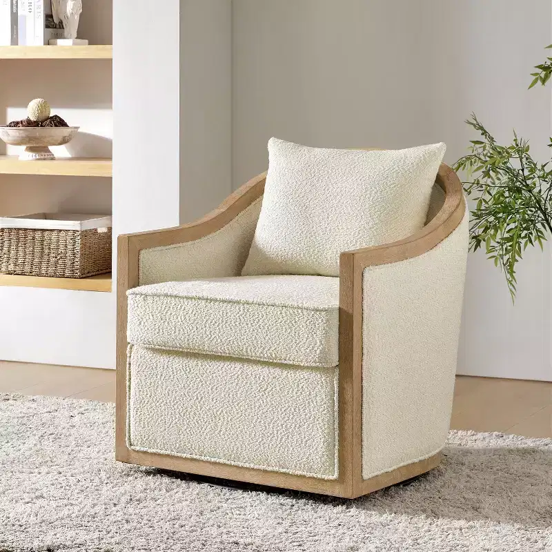 Gordon Farmhouse Rattan Solid Wood Armchair with Solid Wood Edging|ART OF LIVING DESIGNS-IVORY