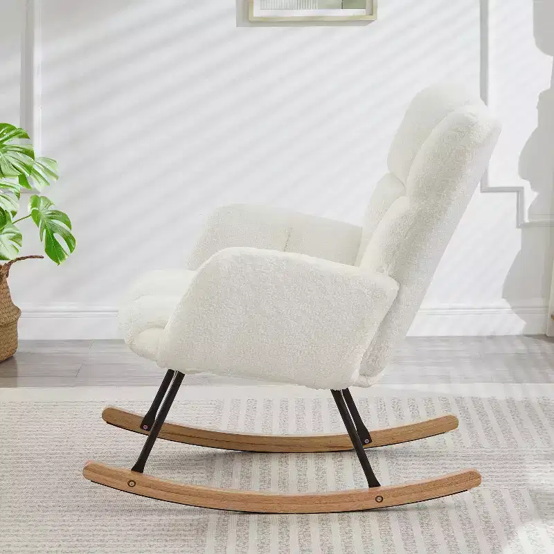 High-Back Rocking Chair – Green / Ivory / Pink, Single Seat, Upholstered