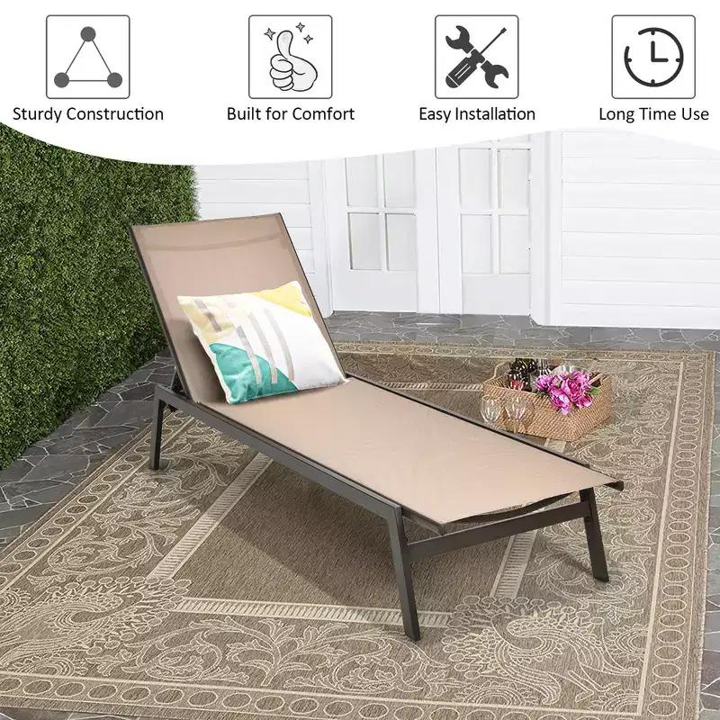 Costway Patio Lounge Chair Chaise Recliner Back Adjustable Garden Deck Brown\Black