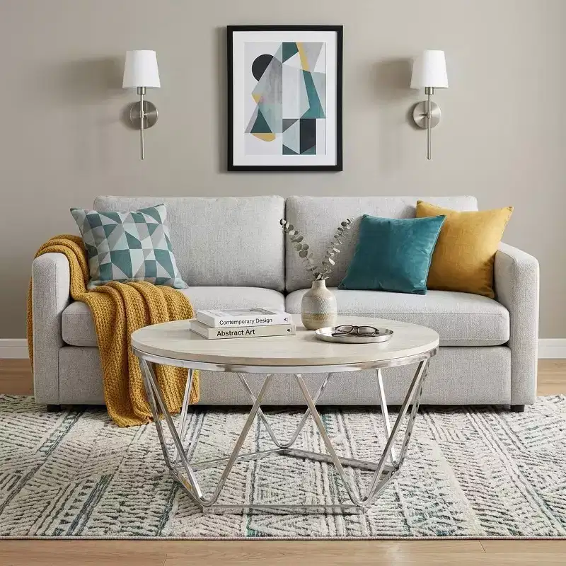 33 Silver Manufactured Wood And Metal Round Coffee Table