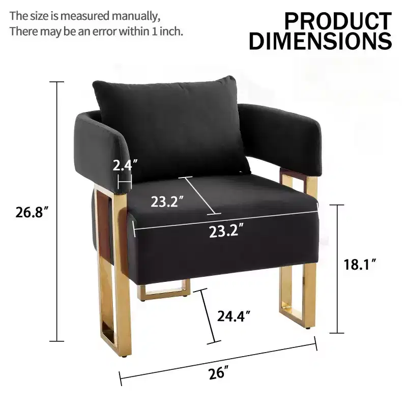 Set of 2 Modern Upholstered Accent Chairs with Gold Square Metal Legs & Foam Cushion, 26