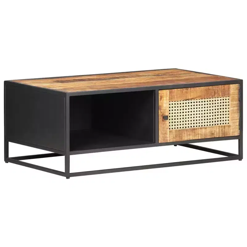 vidaXL Coffee Table Rough Mango Wood and Natural Cane