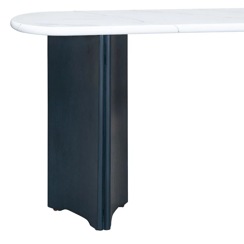 Oval Faux Marble Top Console Table Entryway Table, Narrow Sofa Table Hallway Accent Table with Triangular Base