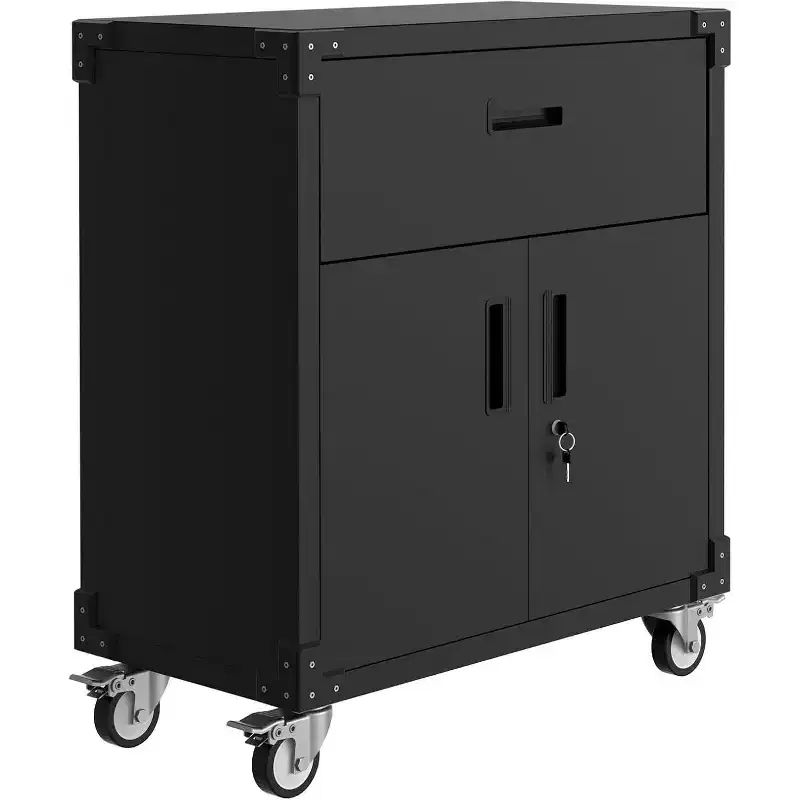 Metal Garage Storage Cabinets with Wheels, Heavy Duty Rolling Tool Cabinet with Drawer, Adjustable Shelf & Locks, Rust Resistant for Workshop