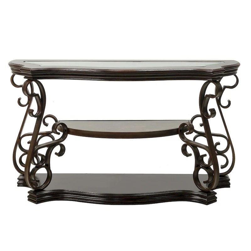 Traditional Tempered Glass Top Table Set with Coffee Table, Console Table, End Table, and Retro Metal Legs