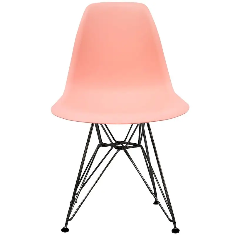 Modern Plastic Accent Designer Side Dining Matte Chair With Dark Black Wire Chrome Legs Base