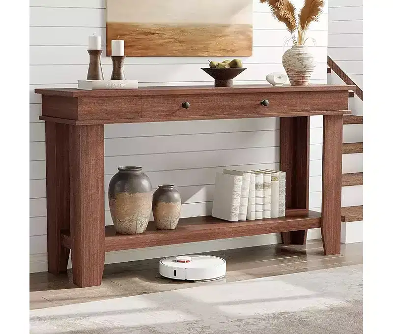 Console Table with 2 Drawers & Open Storage Shelf, 54 Inch Long Sofa Table Industrial-Style Hallway Table, with Storage Shelf