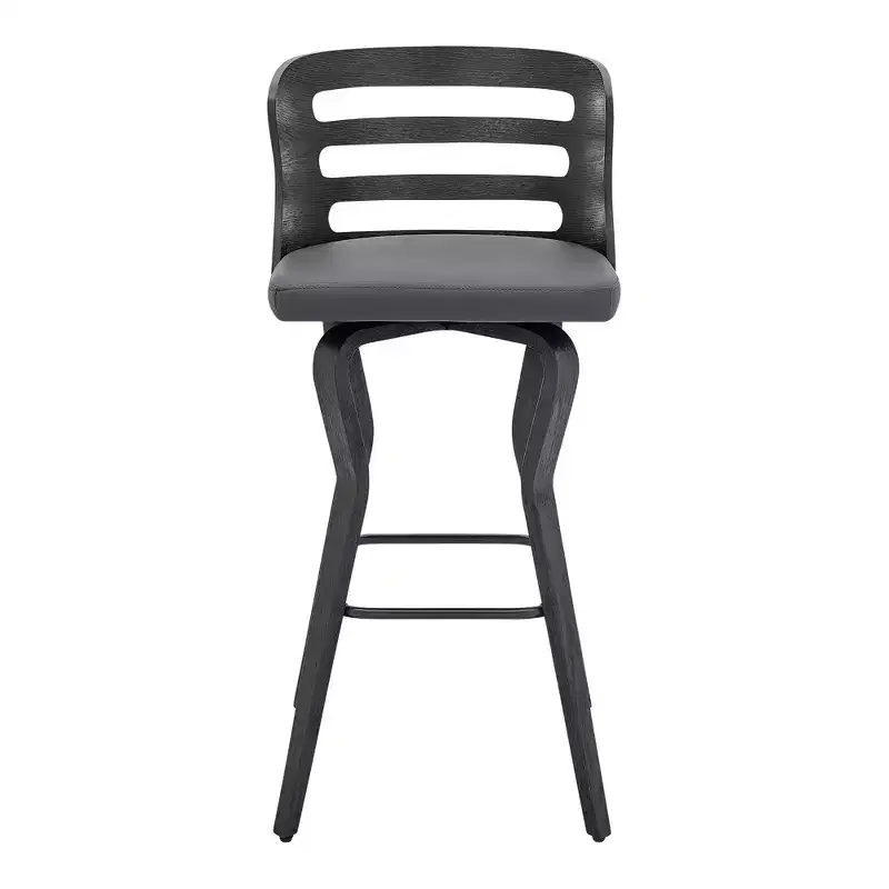 Iron & Faux Leather Swivel Bar Chair 39''H Low Back