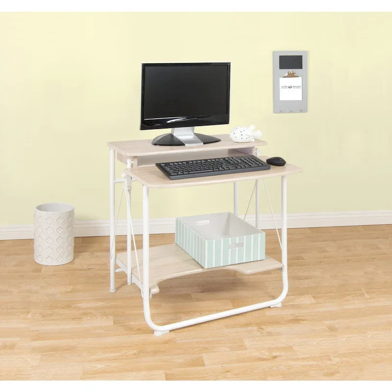 White / Folding / 1-Person Computer & Writing Desk with Shelf