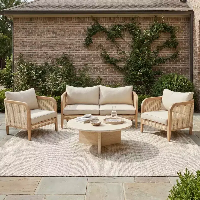 Christopher Knight Home Maciej 3 Piece Outdoor Rustic Acacia Wood and Rattan Seating Set