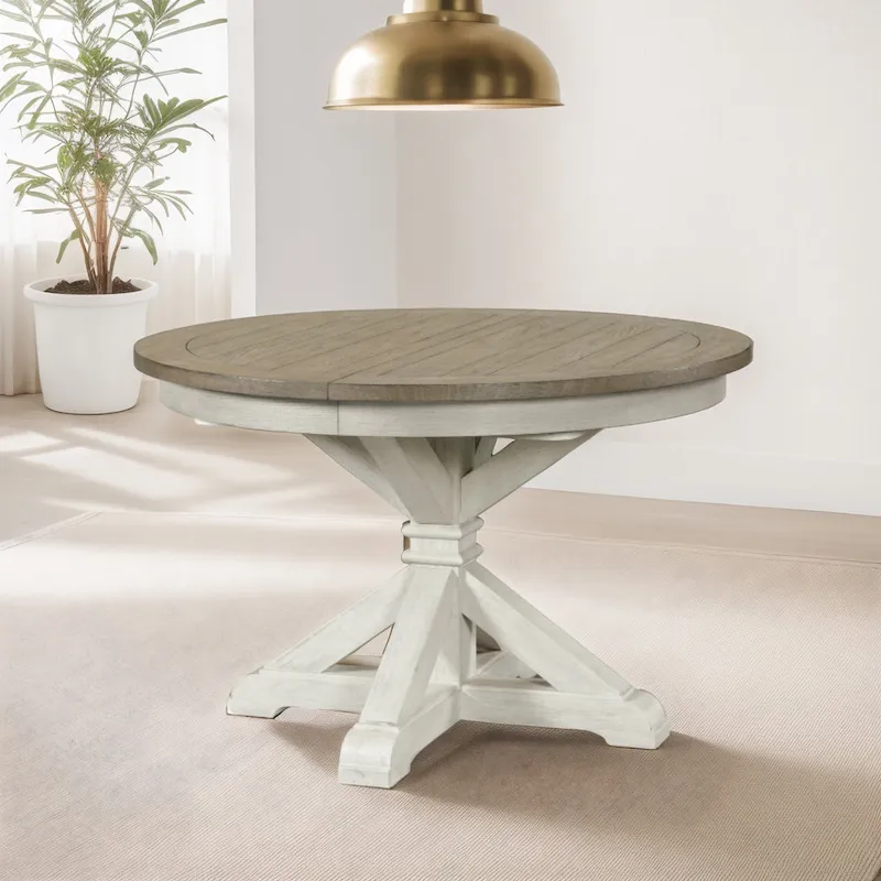 Roundhill Furniture Harola 7-Piece Dining Set, Round Pedestal Dining Table with 18 Leaf, 6 Side Chairs