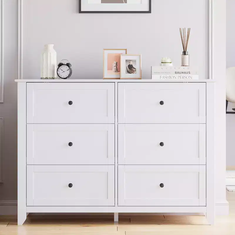 GustoWave 6 Drawer Dresser, Modern Chest of Drawers with Round Handle and Sturdy Leg