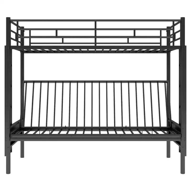 Twin over Full Metal Bunk Bed with Adjustable Lower Bunk – Black, Multi-Function