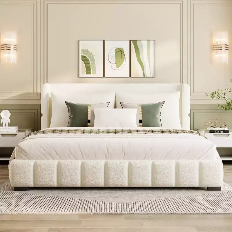 Upholstered Platform Bed with 2 Pillows