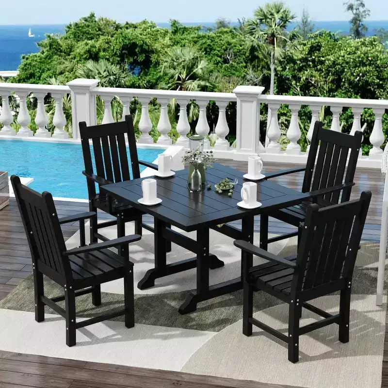 WestinTrends 5 Piece Outdoor Patio Dining Set Outdoor Square Table and Armchair Set