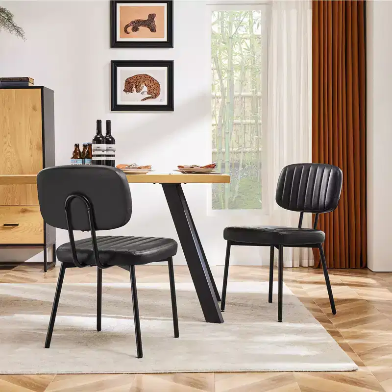 Okak Faux Leather Upholstered Cushion Small Dining Chair with Metal Frame,Set of 2 Accent Dining Chairs for Dining Room,Kitchen