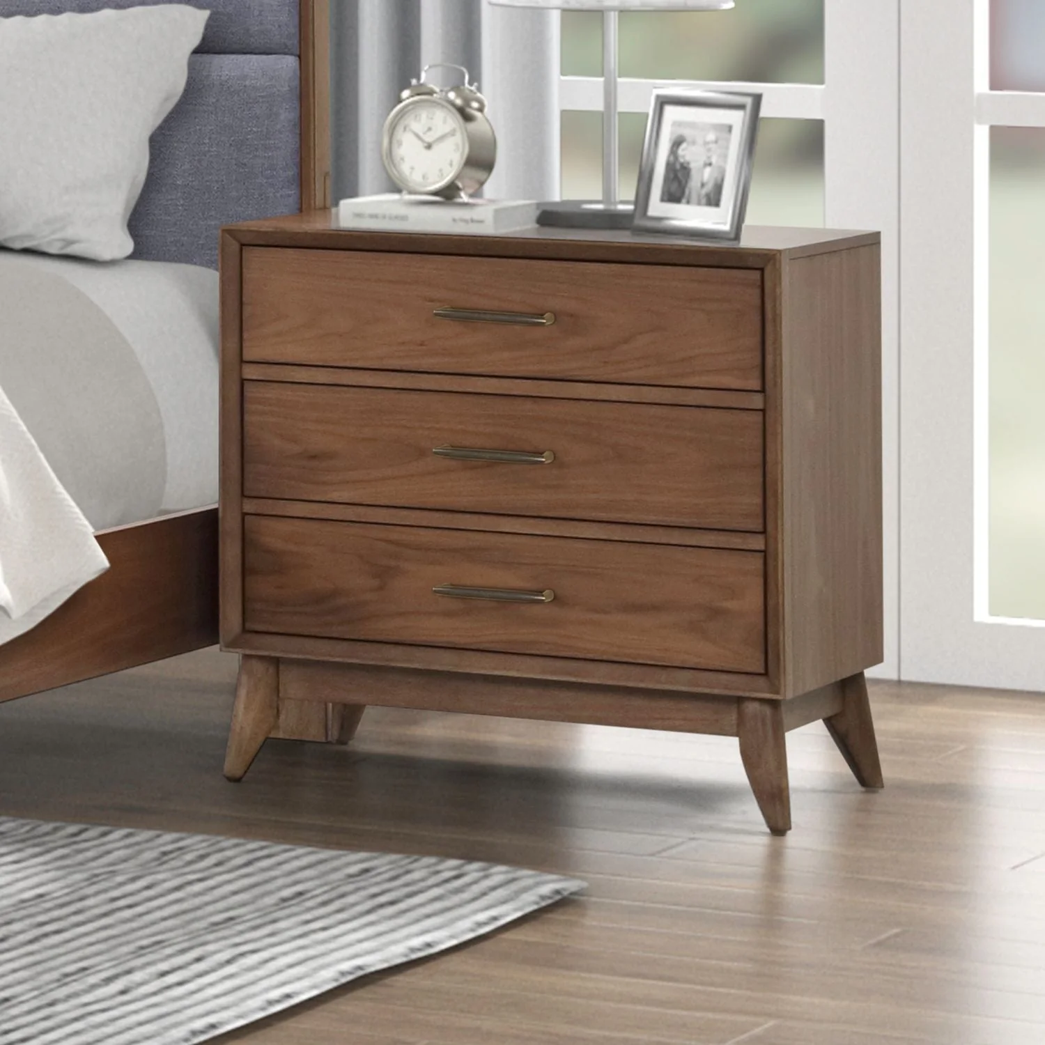 Nightstand With Charging Station - Walnut — Contemporary Living is highlighted by design that conveys energy and imagination while