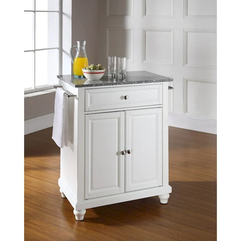 Solid Granite Top Portable Kitchen Island in White Finish - 31 W x 18 D x 35 H