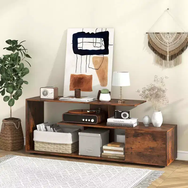60 TV Stand with Charging Station Storage Shelves Industrial Entertainment Center