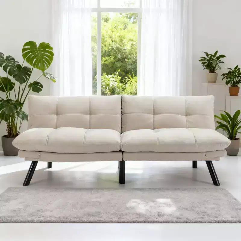 Modern Convertible Futon Sofa Bed with Adjustable Backrest and Plush Cushion